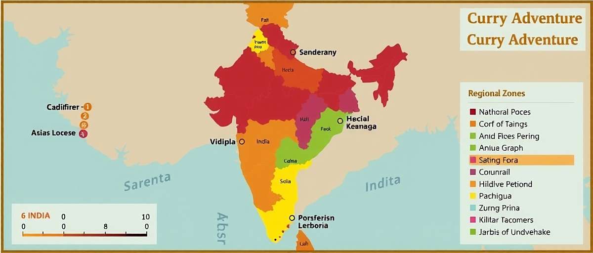 Curry Adventure regional map showing different culinary zones of India