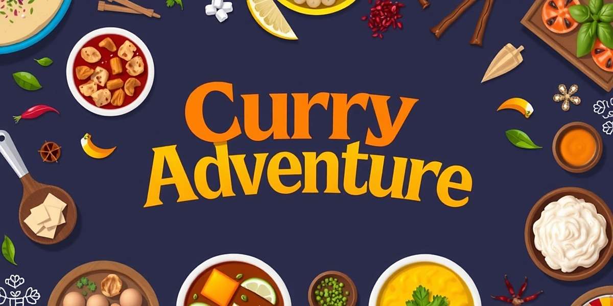 Curry Adventure Game Cover featuring various Indian curry dishes and spices